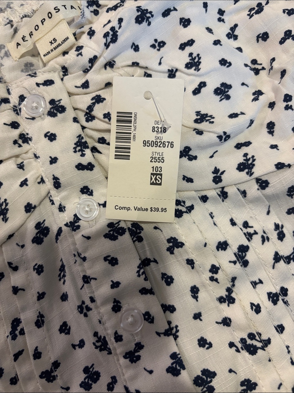 Aeropostale White Floral Button-Front Ruffle shirt - Picture 2 of 4